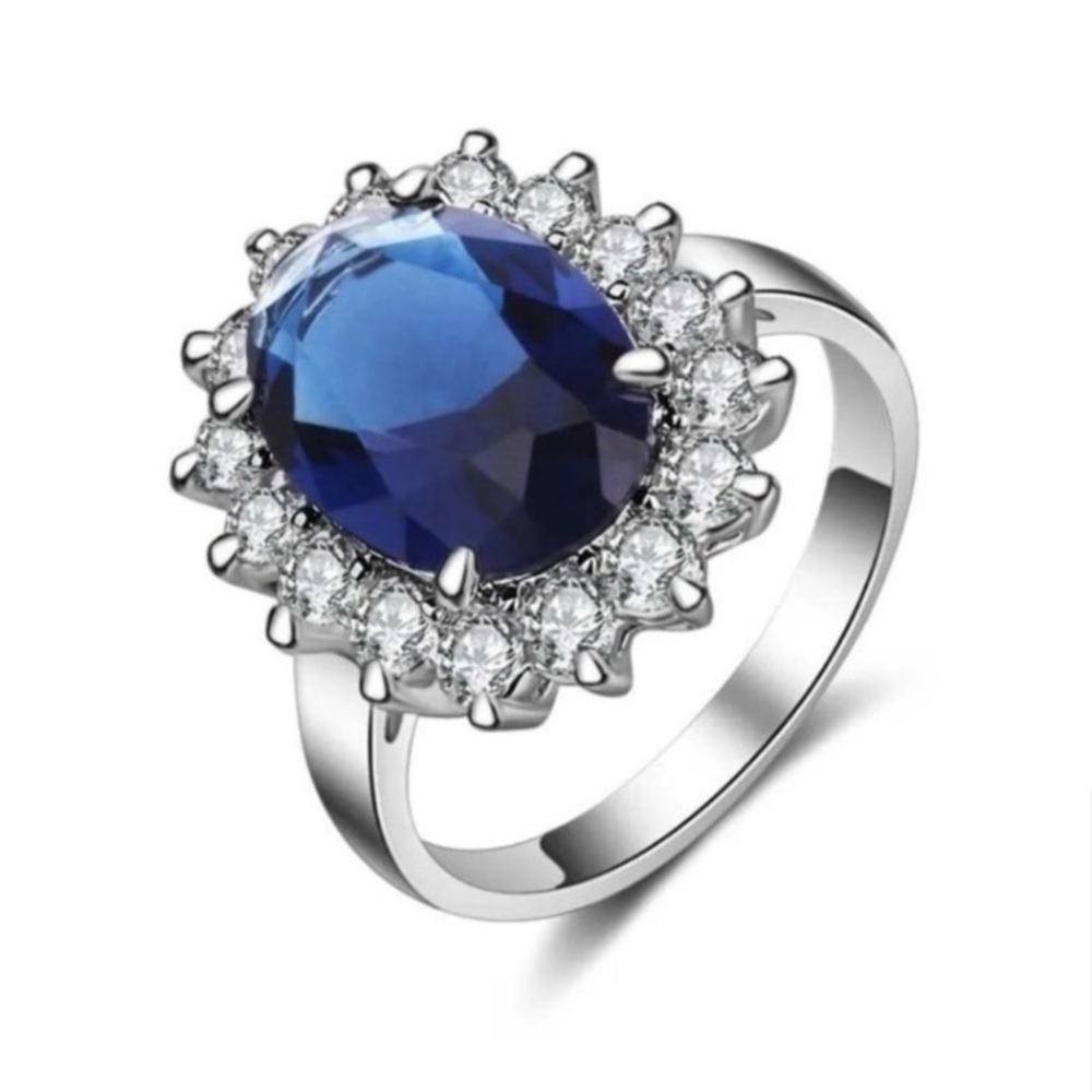 925 Sterling Silver Oval Blue Sapphire Ring - Picture 7 of 8